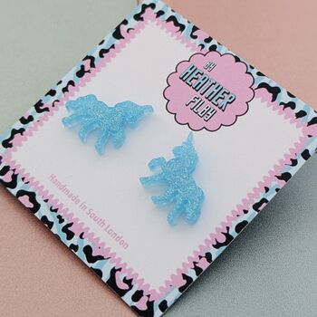 Unicorn Glitter Resin Stud Earrings Pink, Blue And Silver, 9 of 12
