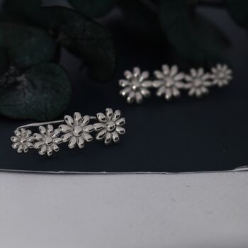 Daisy Flower Crawler Earrings In Sterling Silver, 4 of 11