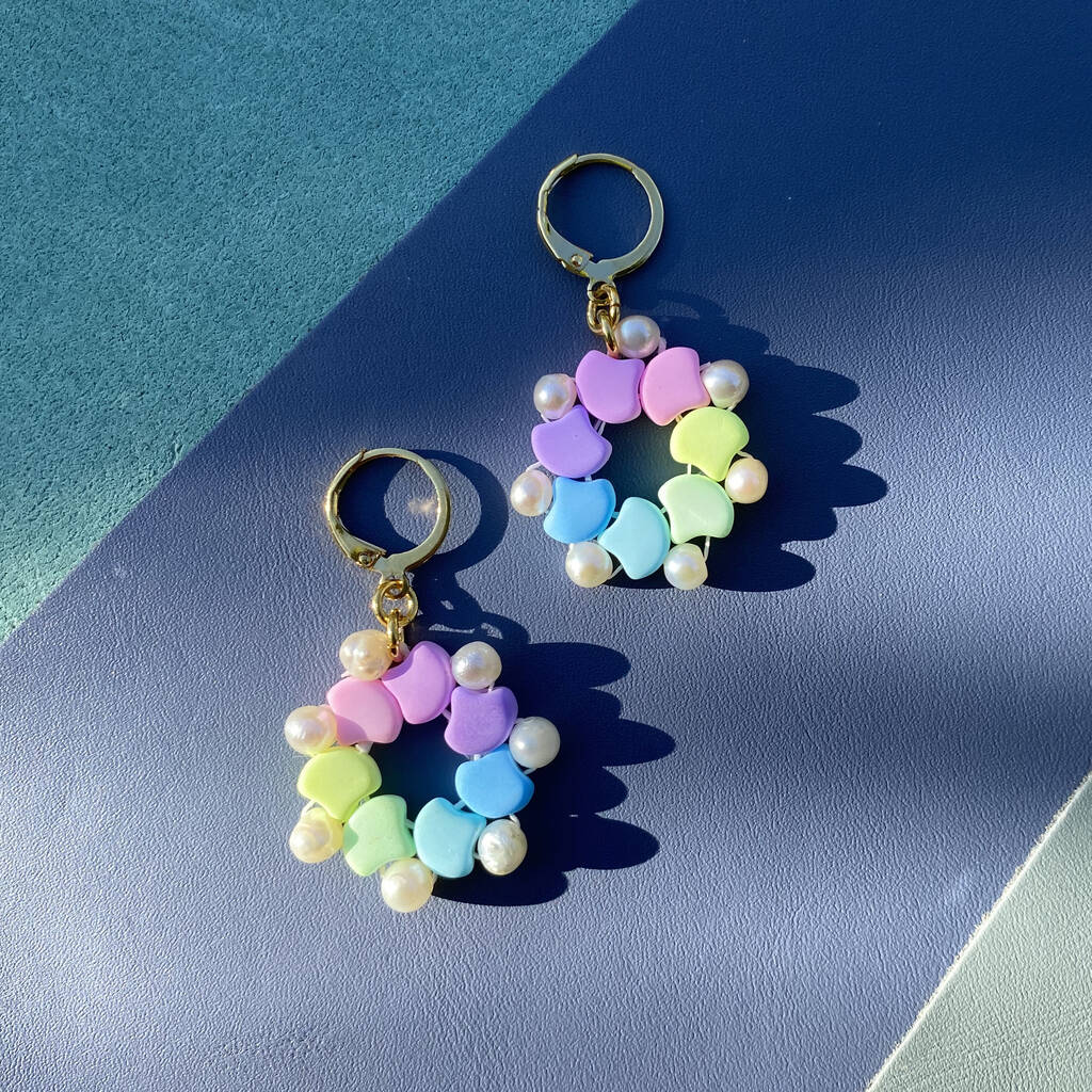 Handmade Pastel Rainbow And Pearl Flower Earrings, 1 of 8