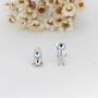 Mismatched Astronaut And Rocket Stud Earrings In Sterling Silver With Lab Moonstone, thumbnail 6 of 12
