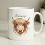 Personalised Name Female Highland Cow Ceramic Mug, thumbnail 1 of 6