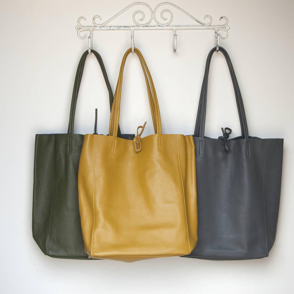 Mustard Olive Or Grey Leather Tote Shopper, 1 of 10