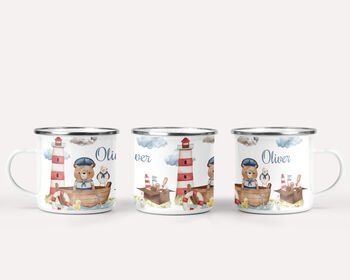 Kids Personalised Sailor Teddy Bear Placemat, Coaster And Mug Dinner Set, 3 of 3