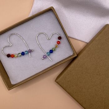 Colourful Crystal Heart Sterling Silver Hoop Earrings, 4 of 5