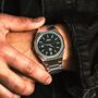 Mens Silver And Black Obsidian Steel Watch, thumbnail 6 of 12