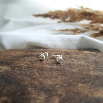 Sterling Silver Pebble Studs Hammered, 2 of 7