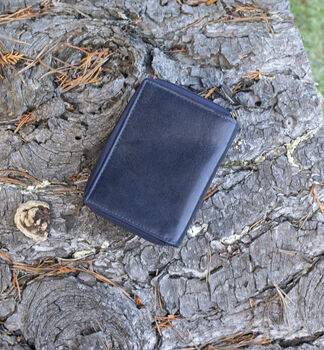 Women's Luxury Navy Blue Leather Small Trifold Purse Rfid Protected Personsalised, 2 of 7