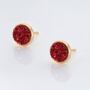 Round 18k Gold Plated Red Druzy Stud Earrings, thumbnail 2 of 3