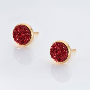 Round 18k Gold Plated Red Druzy Stud Earrings, 2 of 3