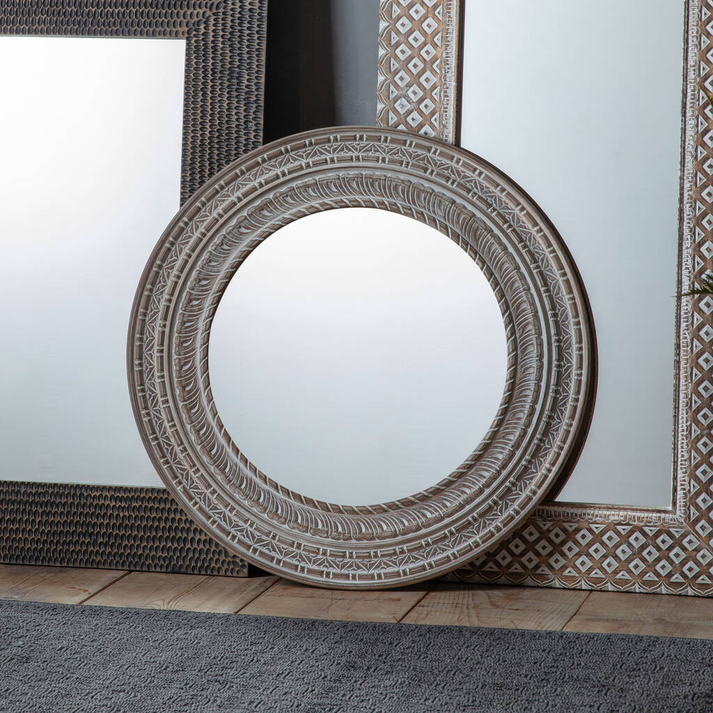Deep Framed Circular Carved Mirror, 1 of 2