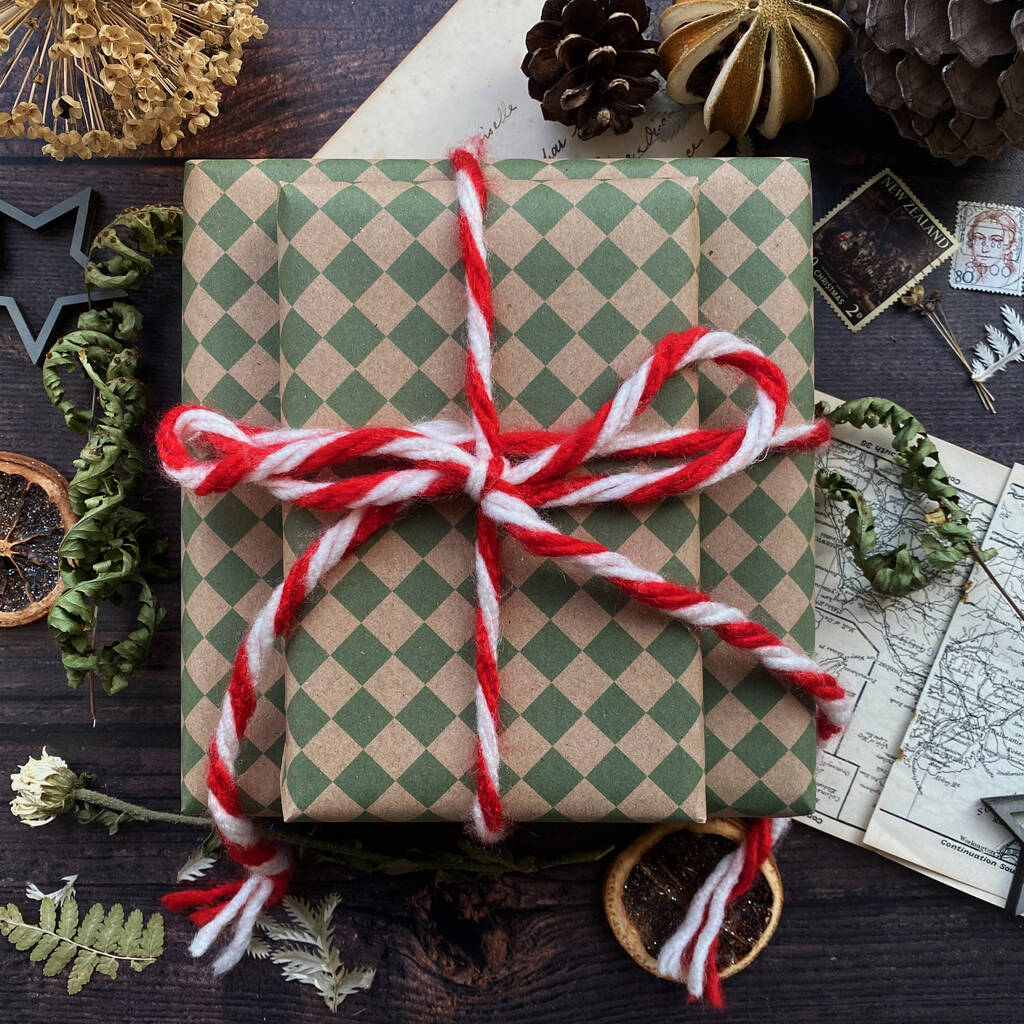 Green Harlequin Pattern Paper Fibre Wrapping Paper, 1 of 9