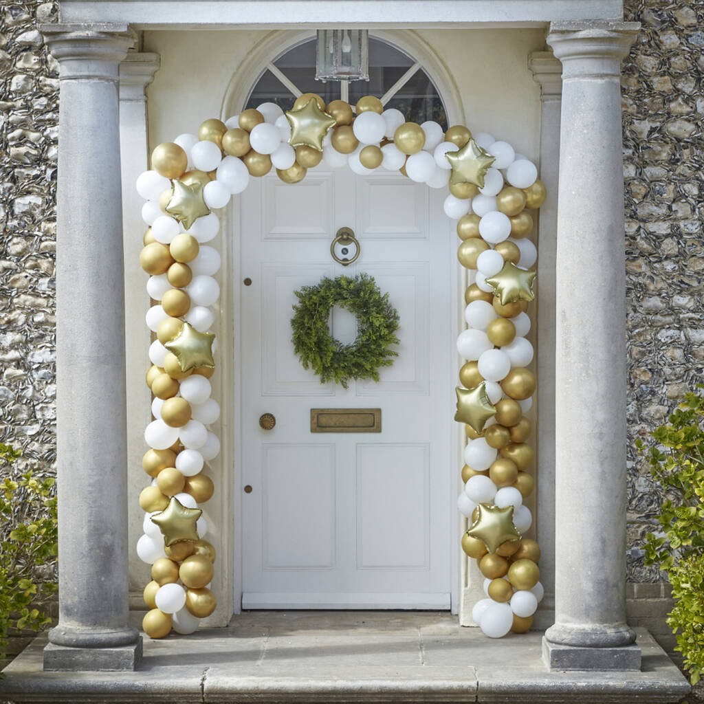 Gold Christmas Door Balloon Arch 240 Balloons, 1 of 2