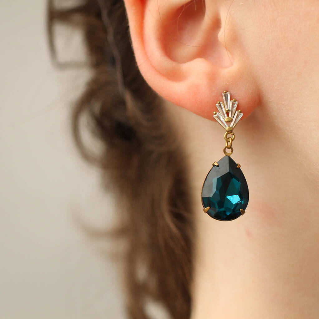 Teal Midnight Blue Art Deco Drop Earrings By Silk Purse Sows Ear   notonthehighstreetcom