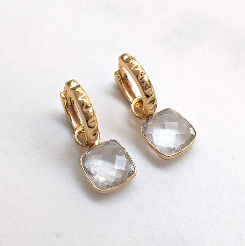 White Topaz Square Cushion Earrings, 1 of 7