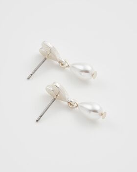 Forget Me Not Heart And Pearl Earrings Silver, 6 of 9