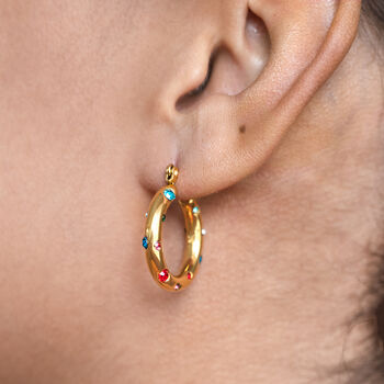 Dotted Colourful Gem Hoops Non Tarnish, 2 of 3