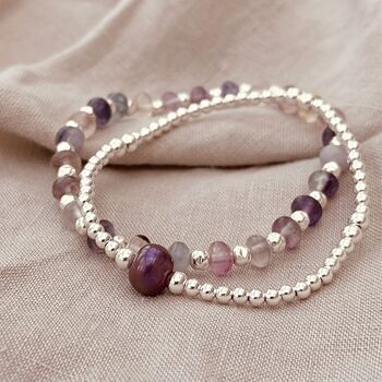 Sterling Silver Purple Freshwater Pearl Bracelet, 3 of 5