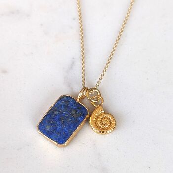 The Duo Lapis Lazuli Necklace, Gold Plated, 6 of 10