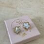 White Five Leaf Clover Stud Earrings, thumbnail 2 of 3