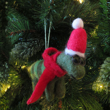 Christmas Dinosaur With Specs Hanging Felt Decoration, 4 of 4