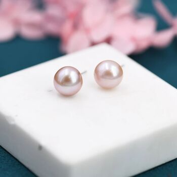 Natural Pink Pearl Stud Earrings In Sterling Silver, 2 of 11