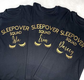 Personalised Sleepover Squad Black And Gold T Shirts, 3 of 5