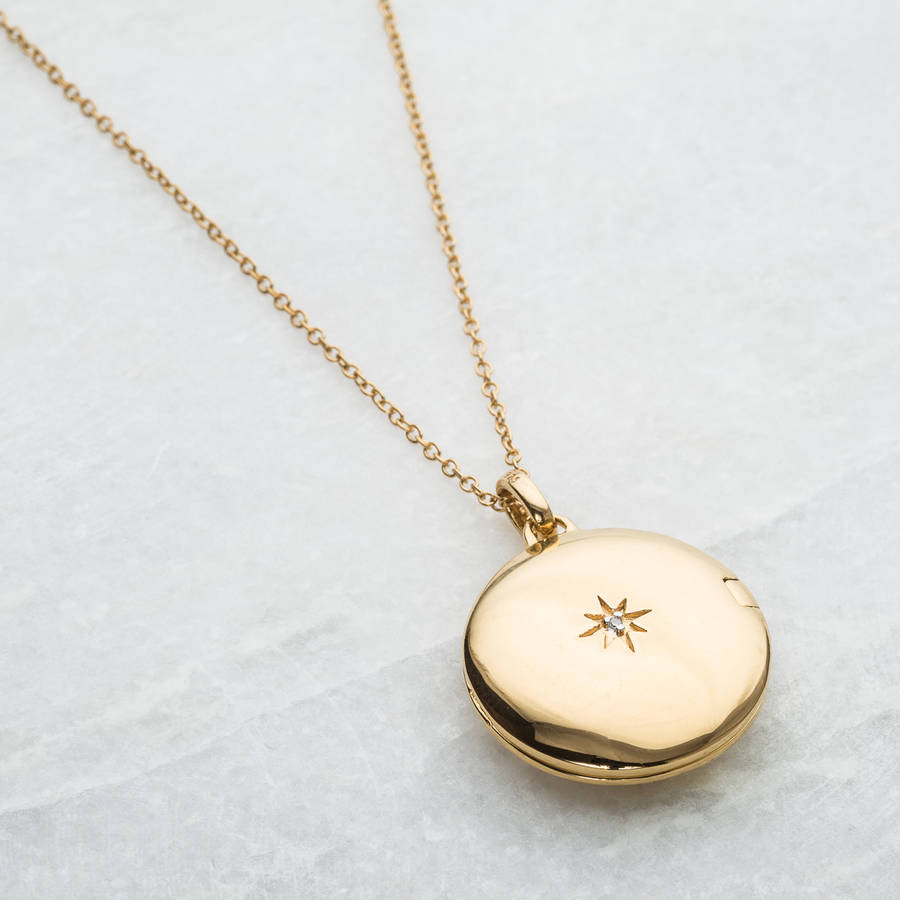 14k Gold Vermeil Engraved Initial Locket Necklace By Carrie Elizabeth Jewellery