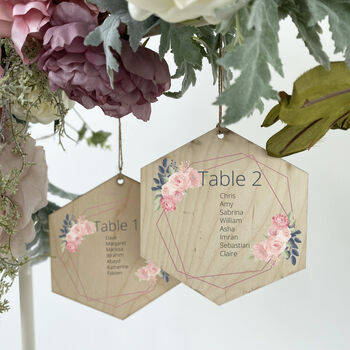 Hexaganol Wooden Hanging Wedding Table Plan, 5 of 6