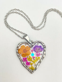 Heart Pendant Necklace With Pastel Flowers In Silver Or Gold, 6 of 10