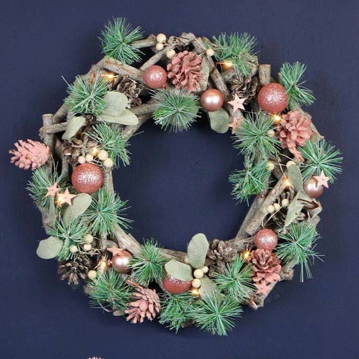 Frosted Pink Light Up Christmas Wreath By Dibor