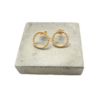 18ct Gold Vermeil Large Beaded Circle Studs, 2 of 4