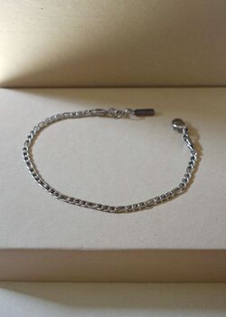 Silver 3mm Figaro Chain Bracelet Adjustable Gift, 3 of 5