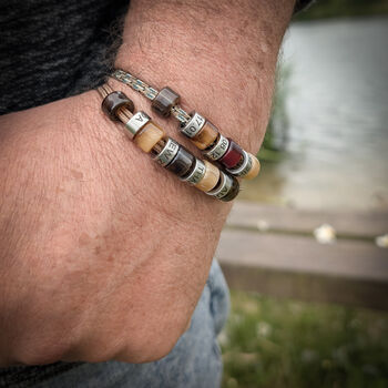 Personalised Beaded Bracelet With Engraved Rings – Custom Travel Bracelet, Memory Keepsake Gift For Him, 3 of 12