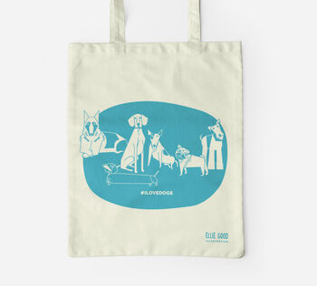#Ilovedogs Recycled Fabric Tote Bag In Aqua, 4 of 7