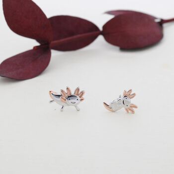 Mismatched Cute Axolotl Stud Earrings In Sterling Silver, 4 of 9
