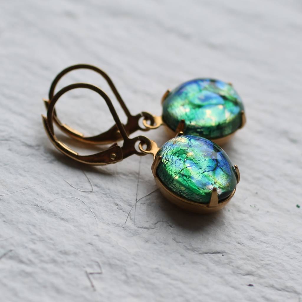 Emerald Peacock Opal Jewel Earrings By Silk Purse, Sow's Ear