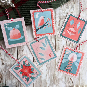 Festive Retro Stamps Gift Tags, 2 of 10