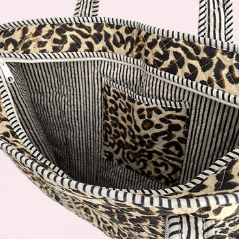 Leopard Print Quilted Cotton Tote Bag, 3 of 5