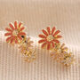 Triple Enamel Flower Stud Earrings In Gold, thumbnail 2 of 6