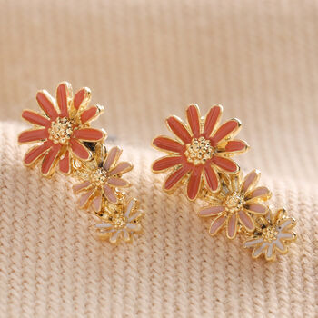 Triple Enamel Flower Stud Earrings In Gold, 2 of 7