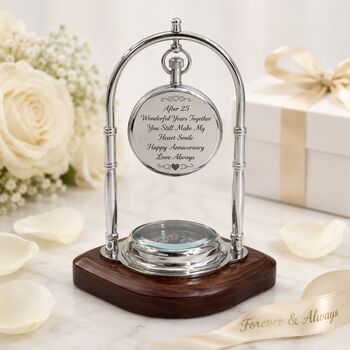Personalised Chrome 6th Anniversary Desk Clock With Compass, 8 of 12