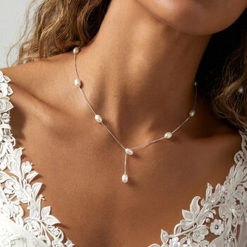 Bridal Lariat Drop Necklace With Pearls In Sterling Silver, 2 of 10