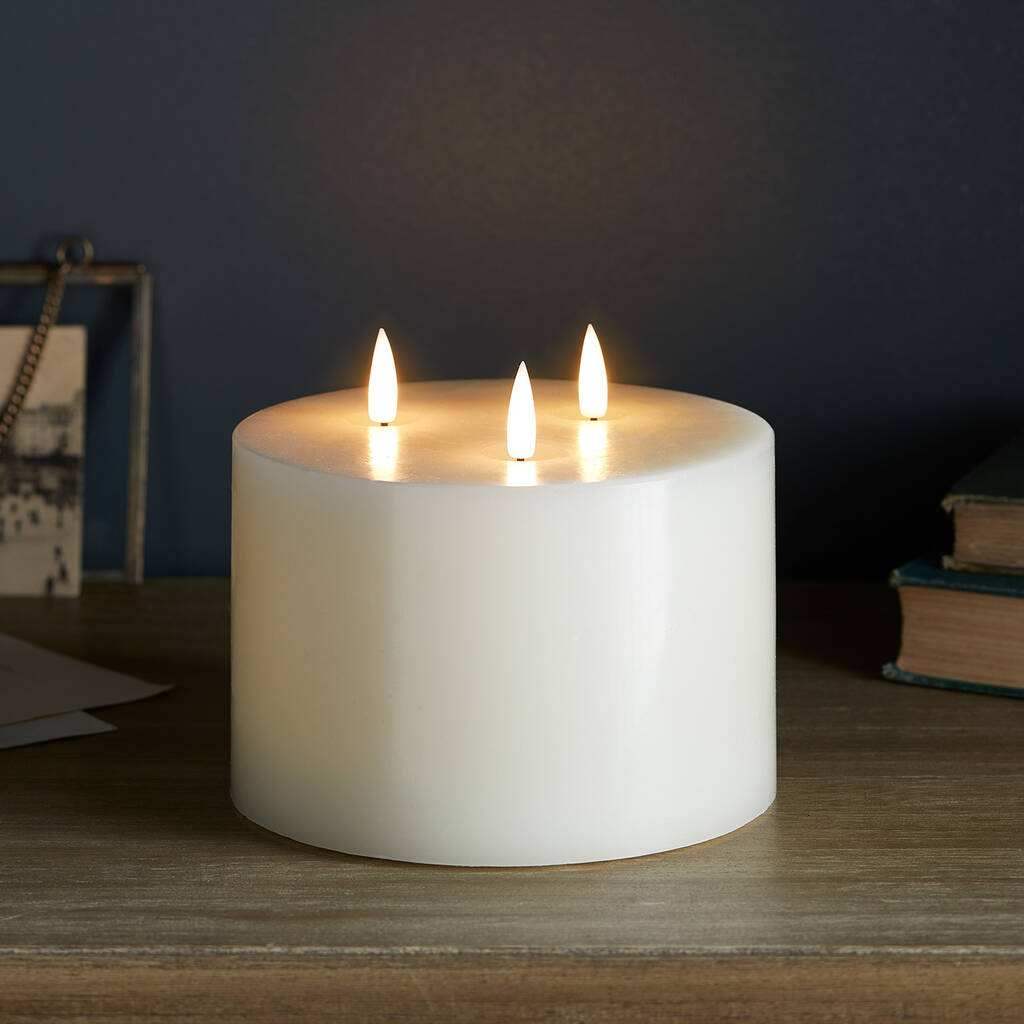 Three Wick Ivory Realistic Flame LED Candle By Lights4fun