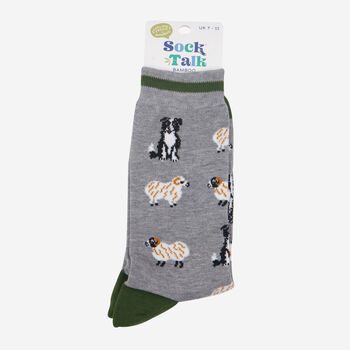Herding Sheepdog Border Collie Farm Animals Men's Bamboo Socks Grey, 3 of 4