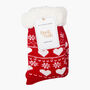 Women's Long Slipper Socks Grip Sole Fair Isle Red, thumbnail 2 of 3