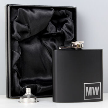 Personalised Initials Black Stainless Steel Hip Flask, 5 of 5