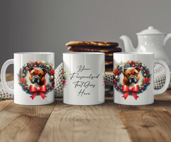 Personalised Red Staffordshire Bull Terrier Christmas Wreath Dog Mug, 2 of 2