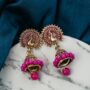 Pink Intricate Peacock Colourful Asian Bridal Jhumki, thumbnail 1 of 7