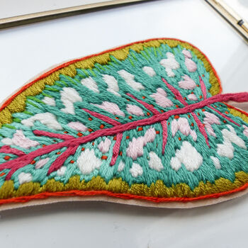 Green Tropical Leaf Embroidery Framed Art, 3 of 3