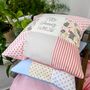 Personalised Pink And Grey Bunny Name Cushion, thumbnail 2 of 8